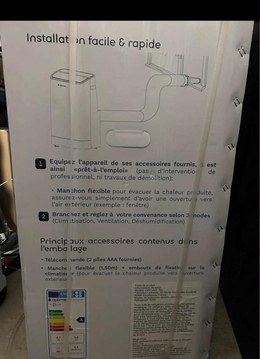 📦 Climatiseur mobile Optimea 16000 btu– Neuf