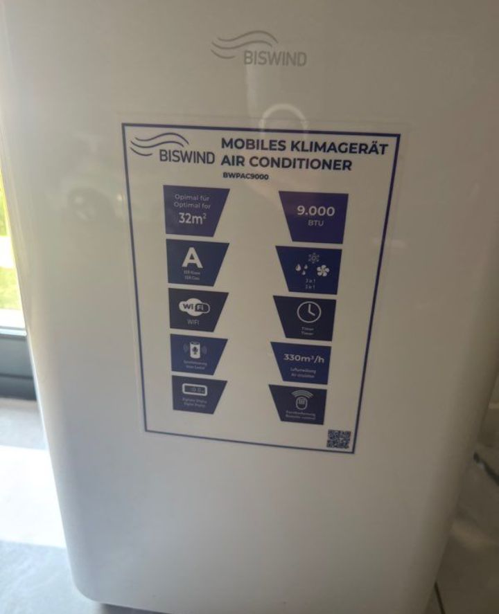 Climatiseur mobile Biswind 9000 BTU – Wi-Fi – Télécommande